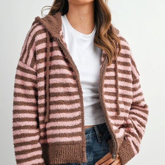 Jayden Striped Zip-Up Hooded Cardigan | Women's Fall & Winter Jacket | Striped - Picture 13 of 13